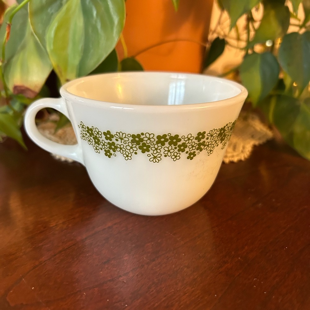 Pyrex White Mug spring blossom green